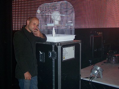 Jon admires the stage props Jon admires the stage props